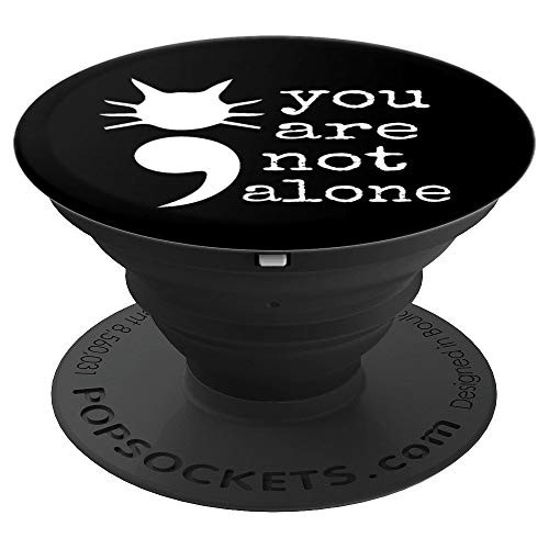 Cat Shape Semicolon Gift Suicide Prevention Awareness PopSockets Grip and Stand for Phones and Tablets
