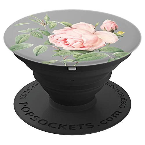 Artsy Watercolor Pink Peach Rose Flower on Gray Background PopSockets Grip and Stand for Phones and Tablets