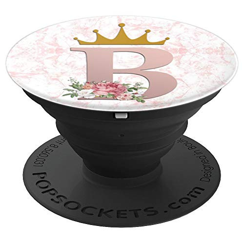Rose Pink Letter B Floral Initial Monogram   Crown Gift PopSockets Grip and Stand for Phones and Tablets