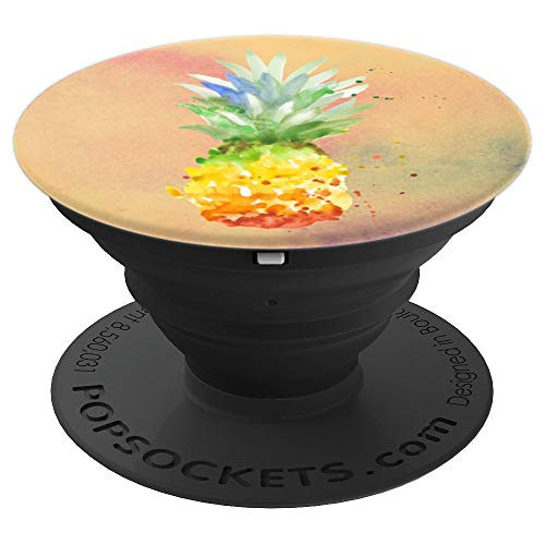 Cute Watercolor Pineapple Fruit With Tan Yellow Background PopSockets Grip and Stand for Phones and Tablets