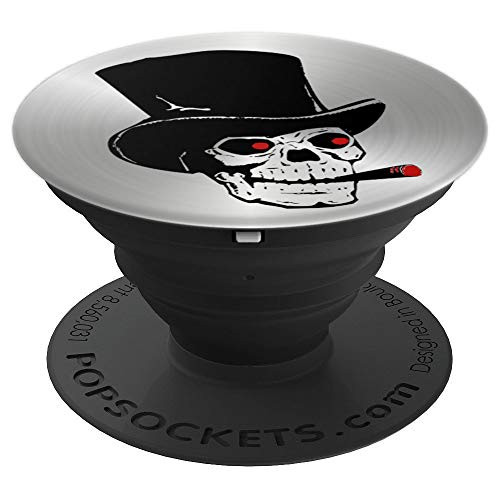 Wicked Smoking Skull with Top Hat on Silver Tone Background PopSockets Grip and Stand for Phones and Tablets
