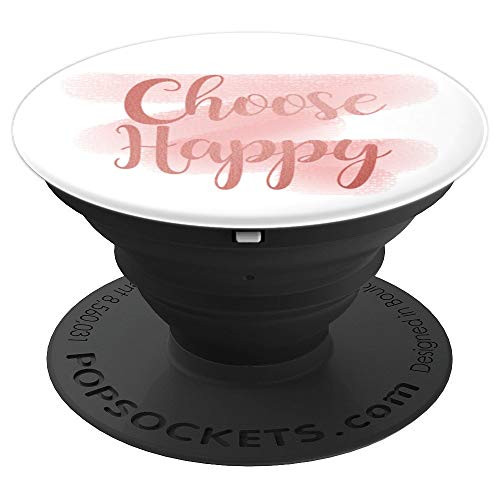 Choose Happy Inspirational Quote   Cute Pink Background PopSockets Grip and Stand for Phones and Tablets