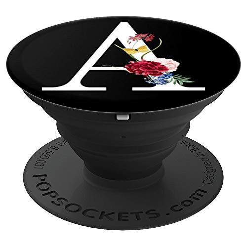 Letter A Floral Monogram Initial PopSockets Grip and Stand for Phones and Tablets