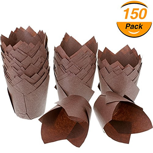 Hestya 150 Pieces Tulip Muffin Baking Cups Cupcake Muffin Liners Baking Cup Holder (Brown)
