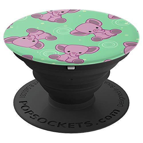 Cute elephant baby pink on mint green background pattern PopSockets Grip and Stand for Phones and Tablets
