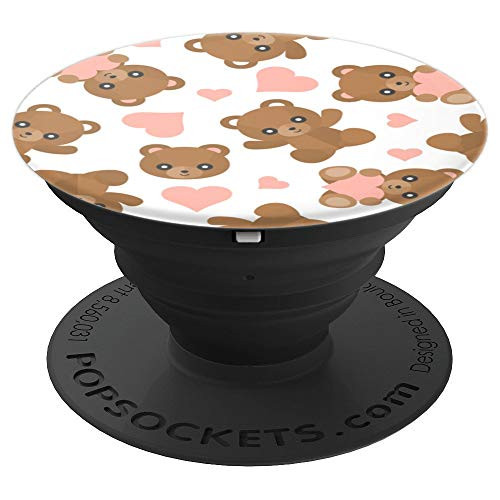 Cute Teddy Bear Pattern With Hearts On White Background PopSockets Grip and Stand for Phones and Tablets