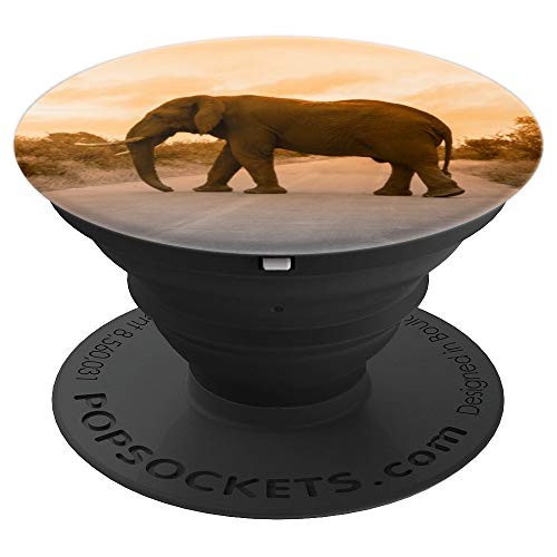 BEAUTIFUL ELEPHANT AT SUNSET CROSSING THE ROAD PopSockets Grip and Stand for Phones and Tablets