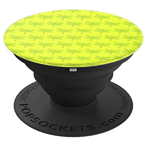 Green Dragonfly Pattern Design Yellow Background PopSockets Grip and Stand for Phones and Tablets