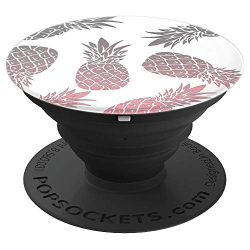 Pink Gray Pineapple Pattern On a White Background PopSockets Grip and Stand for Phones and Tablets