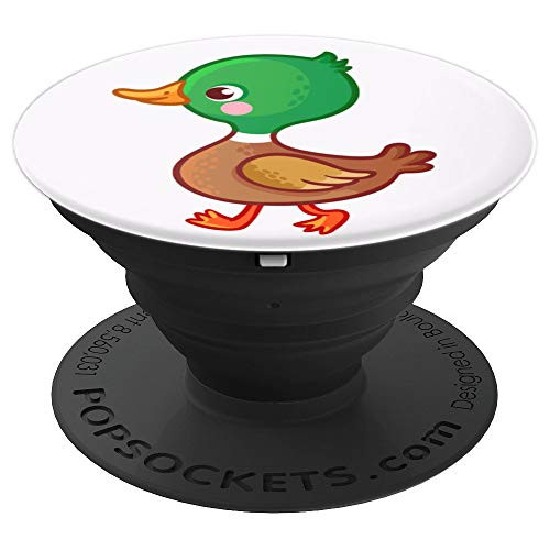 Brown and Green Duck on White Background PopSockets Grip and Stand for Phones and Tablets