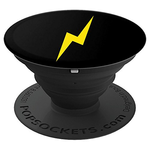 Yellow Lightning Bolt on Black Background PopSockets Grip and Stand for Phones and Tablets