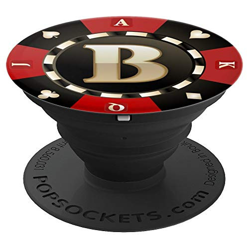 Poker Chip Casino Gold Letter B Initial Gambling Game PopSockets Grip and Stand for Phones and Tablets