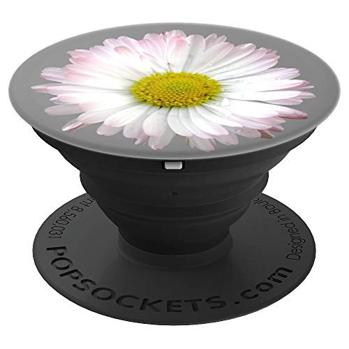 Cute Pink And White Daisy On Grey Background PopSockets Grip and Stand for Phones and Tablets