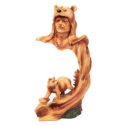 Juvale Native American Indian Figurine - Indian Warrior Native Decor, Polyresin Face and Bear Indian Sculpture for Interior Decoration, Brown - 4.5 x 9 x 3 Inches