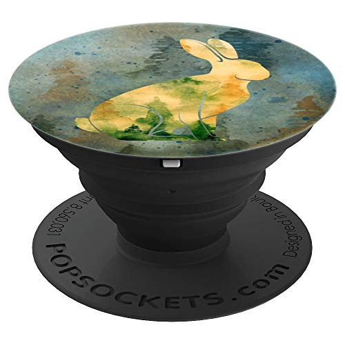 Minimalist Silhouette Bunny With Dark Woods Background PopSockets Grip and Stand for Phones and Tablets