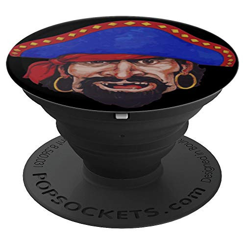Aaargh  Fierce Pirate Face on Black Background PopSockets Grip and Stand for Phones and Tablets
