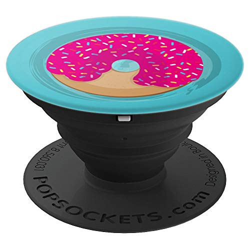 Pink Donut for Foodies with sprinkles on teal background PopSockets Grip and Stand for Phones and Tablets