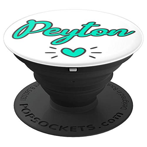 Peyton Name Personalized Cute Teal Heart Decorative Design PopSockets Grip and Stand for Phones and Tablets
