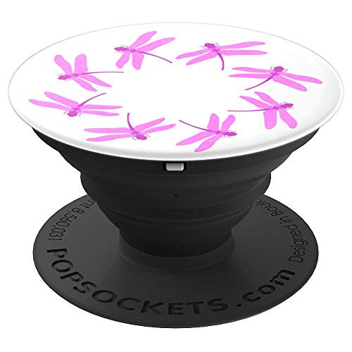 Girls Cute Pink Dragonflies In Circle On White Background PopSockets Grip and Stand for Phones and Tablets