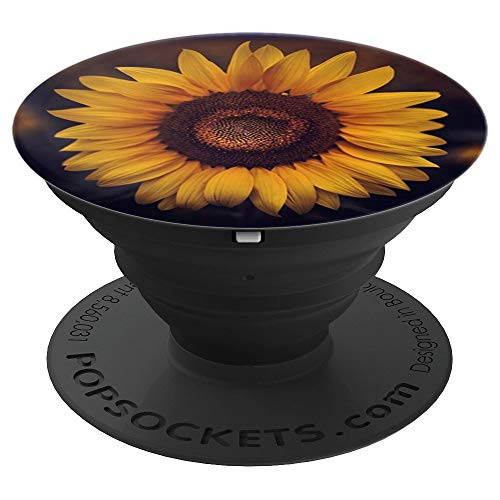 Beautiful Sunflower Decor Girasol yellow Black Background PopSockets Grip and Stand for Phones and Tablets