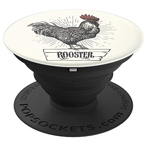 Cool Farmhouse Decor Vintage Rooster Red Black And White PopSockets Grip and Stand for Phones and Tablets