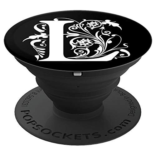 Letter L White Initial L On Black Background PopSockets Grip and Stand for Phones and Tablets