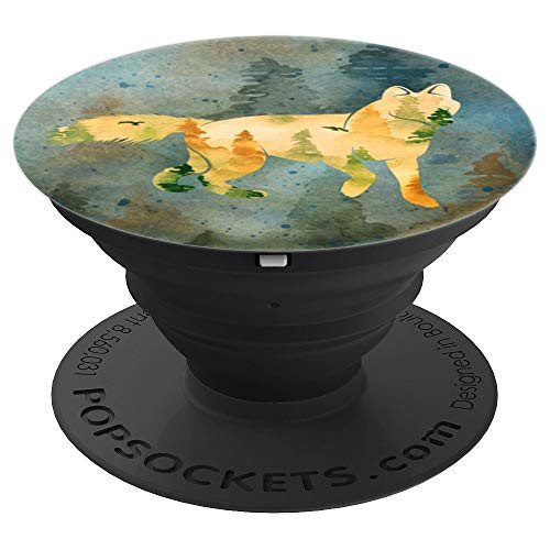 Minimalist Silhouette Wolf With Dark Woods Background PopSockets Grip and Stand for Phones and Tablets