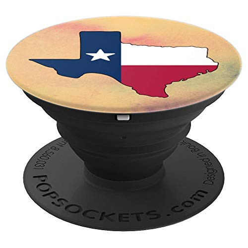 Texas State Outline With Texas Flag With Tan Background PopSockets Grip and Stand for Phones and Tablets