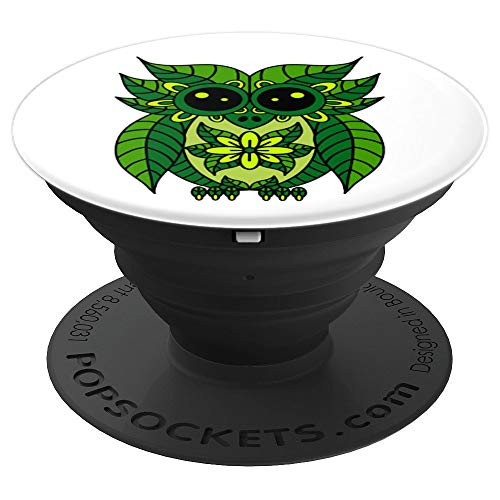 Colorful Green Owl Floral Leaf Phone Grip White Background PopSockets Grip and Stand for Phones and Tablets