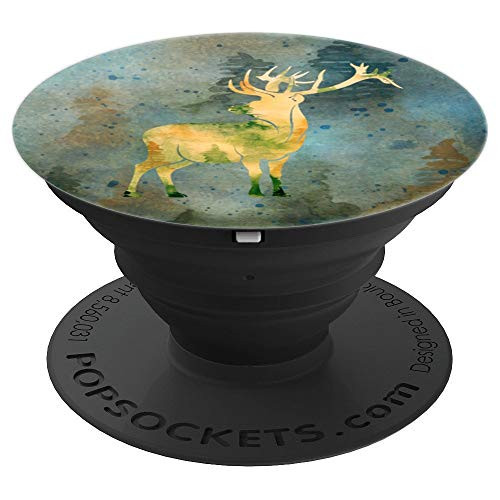 Minimalist Silhouette Deer With Dark Woods Background PopSockets Grip and Stand for Phones and Tablets