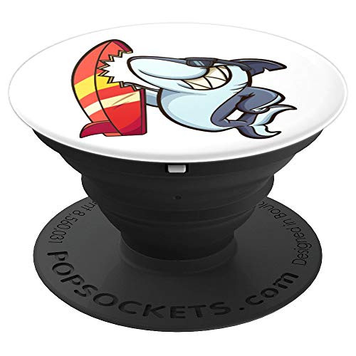 Shark Funny Surfer White Background PopSockets Grip and Stand for Phones and Tablets