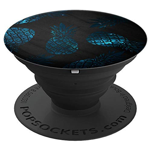 Blue Nebula Pineapple Pattern On Black Background PopSockets Grip and Stand for Phones and Tablets