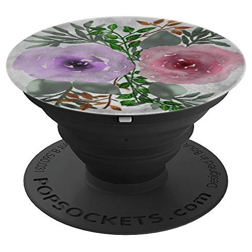 Pink Flowers Grey Background with Purple Floral Pattern PopSockets Grip and Stand for Phones and Tablets Pink Flowers Grey Background with Purple Floral Pattern PopSockets Grip and Stand for Phones and Tablets