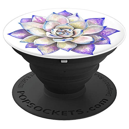Cute Simple Purple Succulent Plant Watercolor Design White PopSockets Grip and Stand for Phones and Tablets