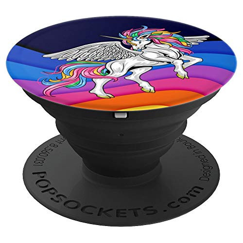 Cute Winged Unicorn with Colorful Background PopSockets Grip and Stand for Phones and Tablets