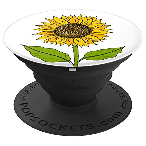 Yellow Sunflower White Background PopSockets Grip and Stand for Phones and Tablets