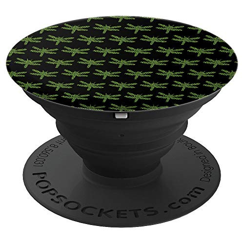 Green Dragonfly Pattern Design Black Background PopSockets Grip and Stand for Phones and Tablets