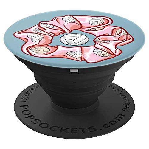 Pink Scrunchie with Volleyball Pattern   Teal Background PopSockets Grip and Stand for Phones and Tablets