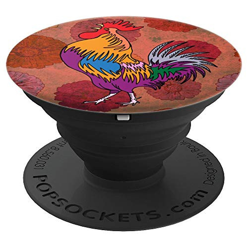 Floral Vintage Background With Bright Color Singing Rooster PopSockets Grip and Stand for Phones and Tablets