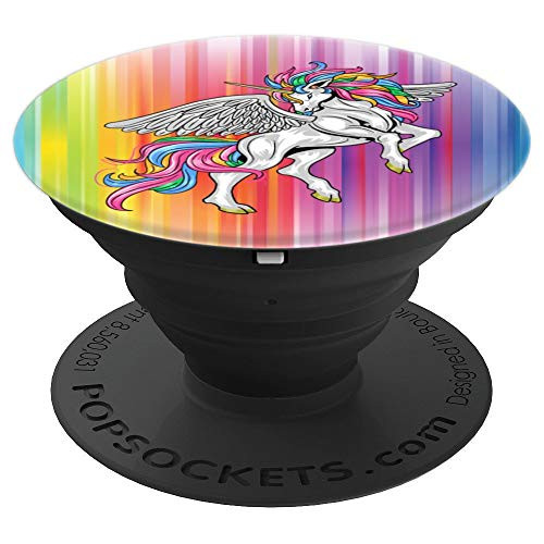 Cute Winged Unicorn with Colorful Rainbow Background PopSockets Grip and Stand for Phones and Tablets