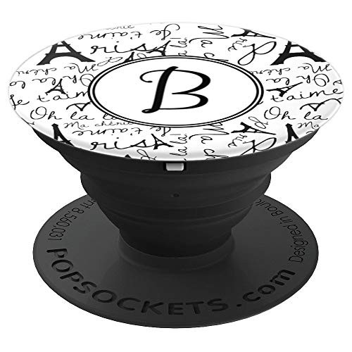 Cute Black Tower White Background Monogram Initial Letter B PopSockets Grip and Stand for Phones and Tablets
