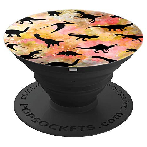 Dinosaur Pattern   Black Dinosaurs Watercolor Background PopSockets Grip and Stand for Phones and Tablets
