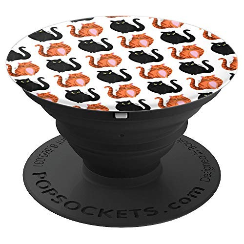 Funny Cats Pattern Design White Background PopSockets Grip and Stand for Phones and Tablets