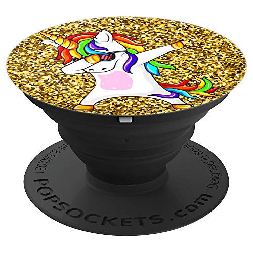 gold Background Pop Socket With Funny Dabbing Unicorn PopSockets Grip and Stand for Phones and Tablets