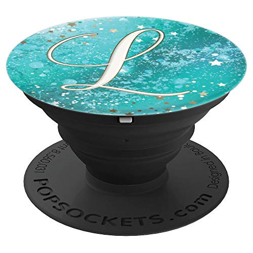 Personalized Letter L Initial Monogram Turquoise Teal Blue PopSockets Grip and Stand for Phones and Tablets