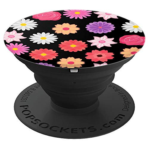 Flowers Floral Background Black PopSockets Grip and Stand for Phones and Tablets Flowers Floral Background Black PopSockets Grip and Stand for Phones and Tablets