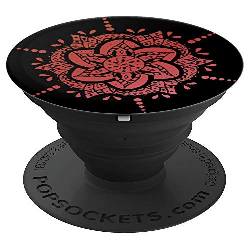 Black Background Dark Red Kite Mandala PopSockets Grip and Stand for Phones and Tablets