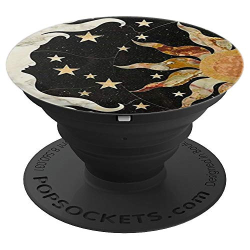 Black Vintage Moon Sun and Stars Smartphone PopSockets Grip and Stand for Phones and Tablets
