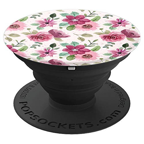 Cute pink floral pattern and roses in white theme gift PopSockets Grip and Stand for Phones and Tablets