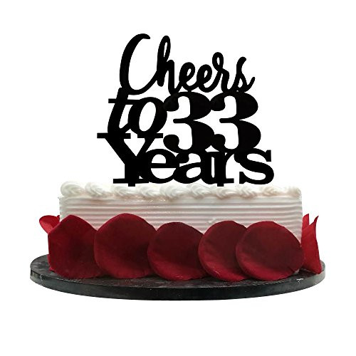 Cheers to 33 Years Cake Topper 33th Birthday, Wedding Anniversary, Retirement Party Bunting Sign Decorations Photo Props-Black